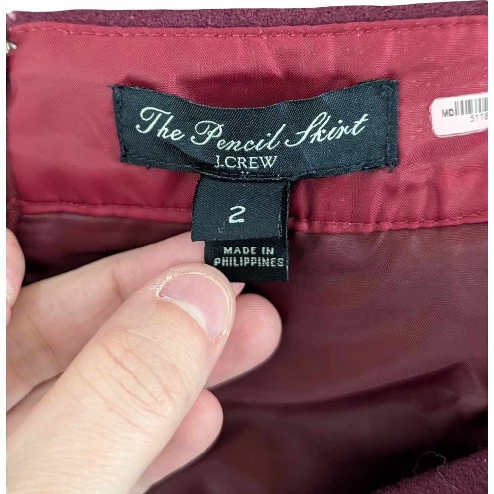 J.Crew The Pencil Skirt Women‎ 2 Burgundy Wool Blend Professional Office - Picture 9 of 10
